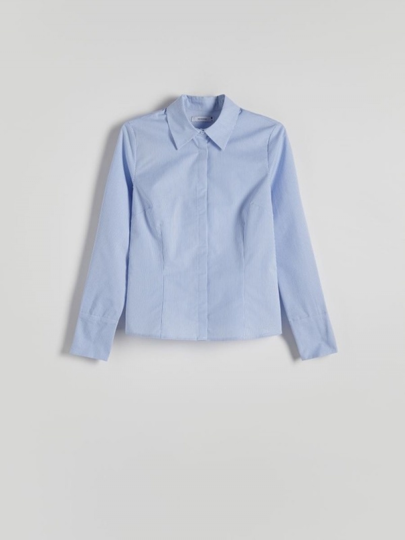 Blue Women's Reserved Cotton Rich Shirts | 61304LEPB