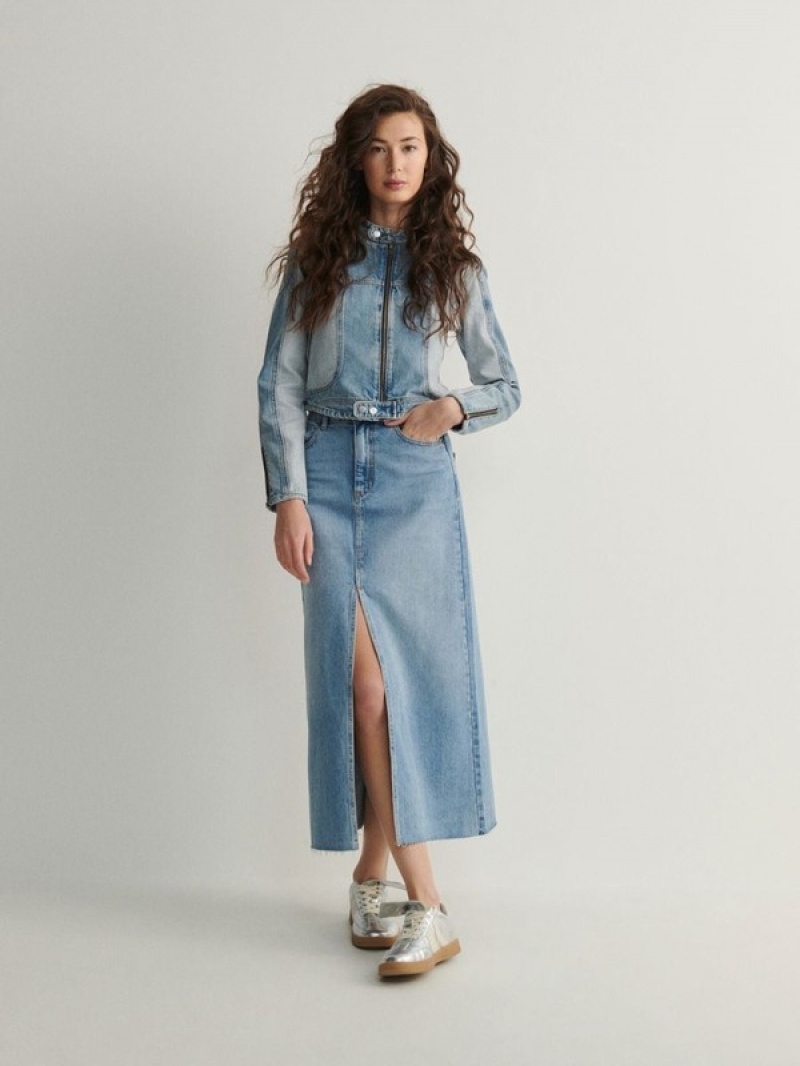 Blue Women\'s Reserved Denim Midi Skirts | 26874DQFX