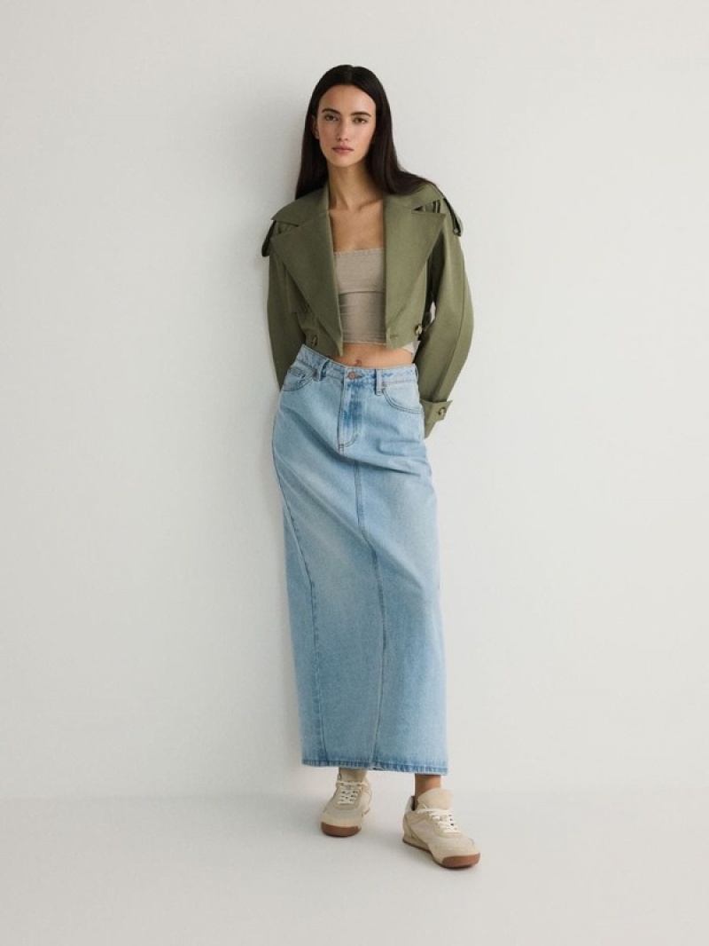 Blue Women's Reserved Denim Midi Skirts | 84052LJGC