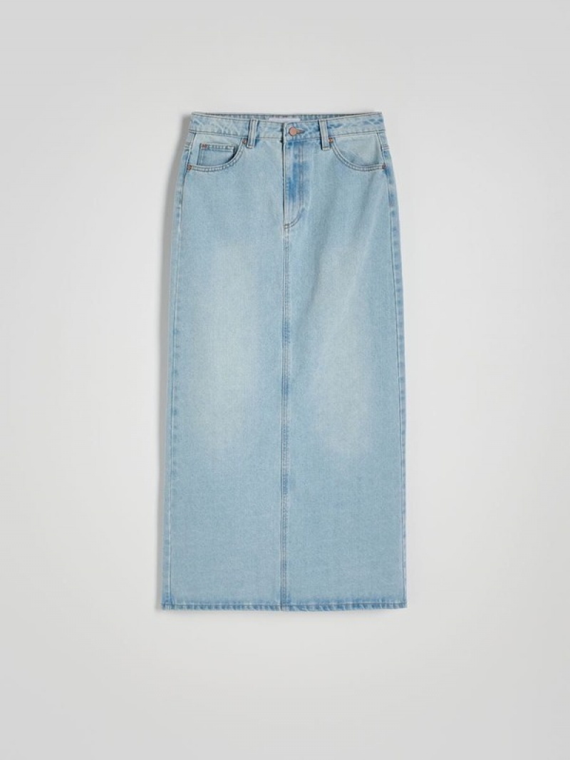 Blue Women's Reserved Denim Midi Skirts | 84052LJGC