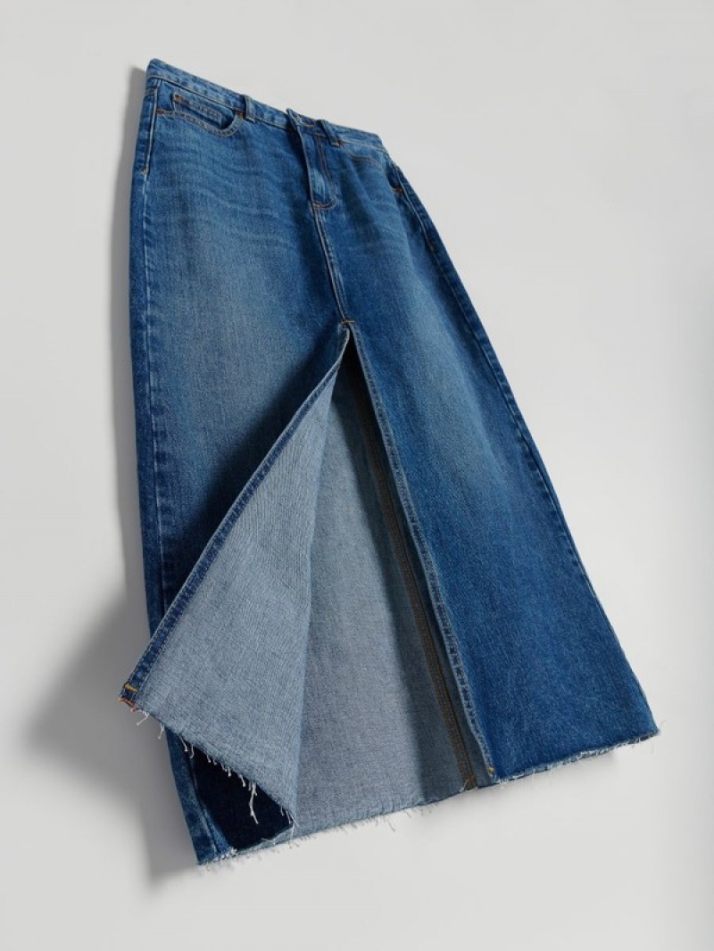 Blue Women's Reserved Denim Midi Skirts | 37859KNAG