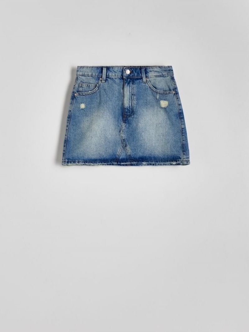 Blue Women's Reserved Denim Mini Skirts | 74028CGRA