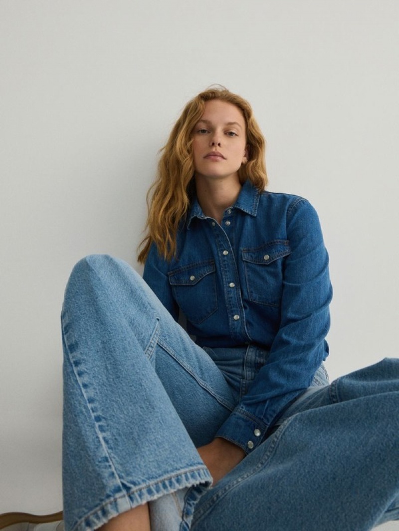 Blue Women's Reserved Denim Shirts | 10958LUDN