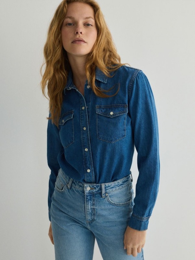 Blue Women's Reserved Denim Shirts | 10958LUDN