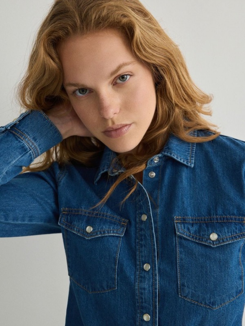 Blue Women's Reserved Denim Shirts | 10958LUDN