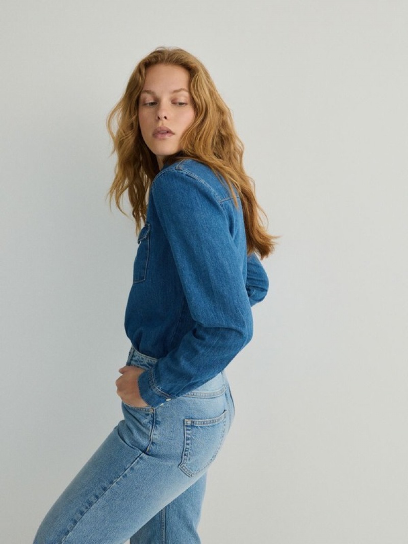 Blue Women's Reserved Denim Shirts | 10958LUDN