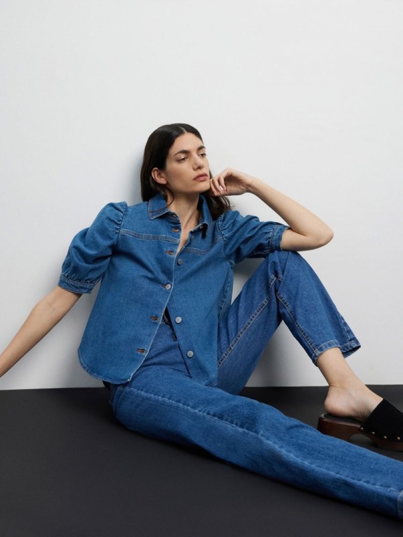 Blue Women's Reserved Denim Shirts | 78201SAKP