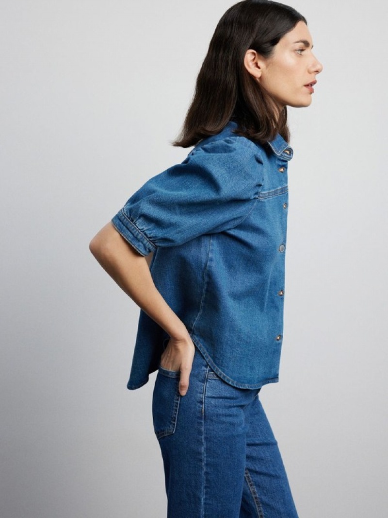 Blue Women's Reserved Denim Shirts | 78201SAKP