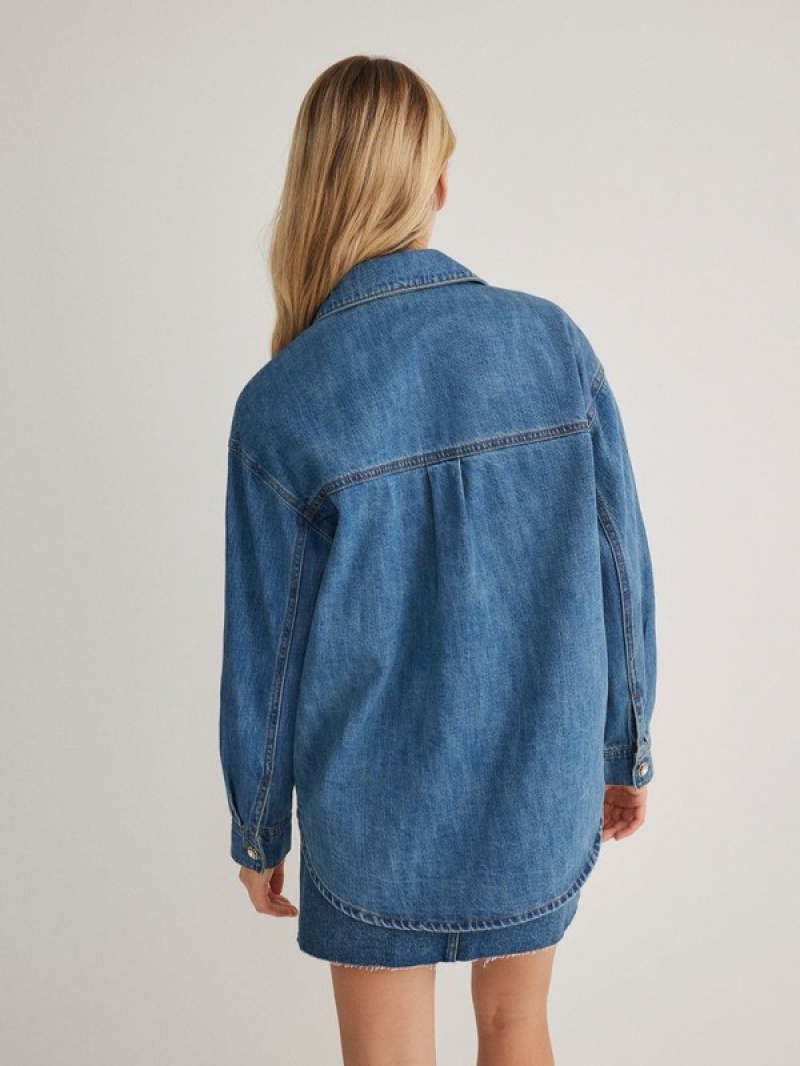 Blue Women's Reserved Denim Shirts | 84517VLFW