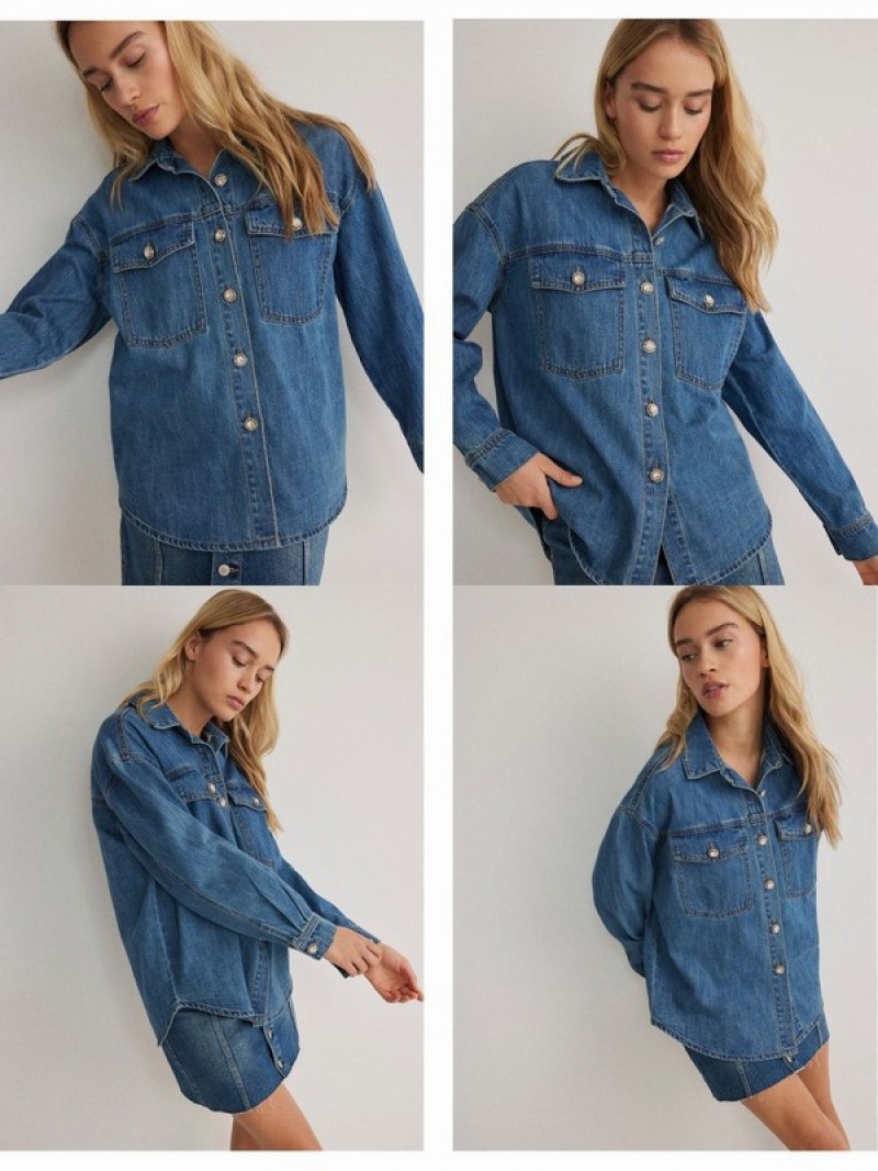 Blue Women's Reserved Denim Shirts | 84517VLFW