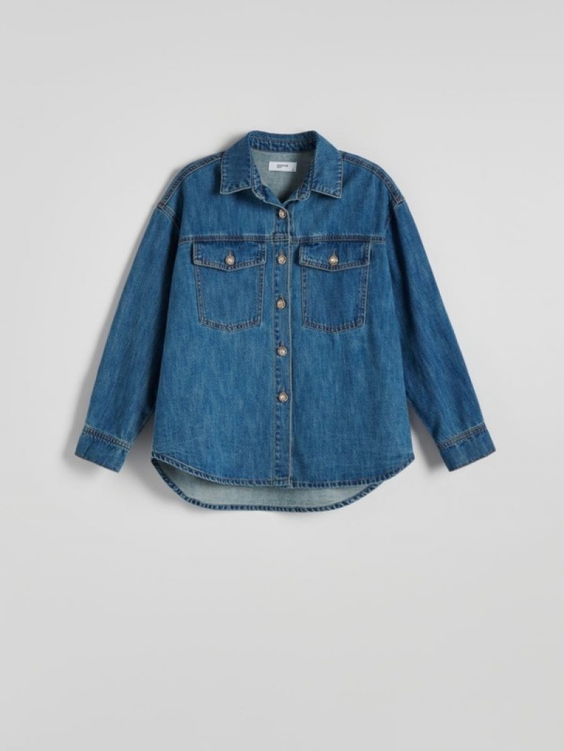 Blue Women's Reserved Denim Shirts | 84517VLFW