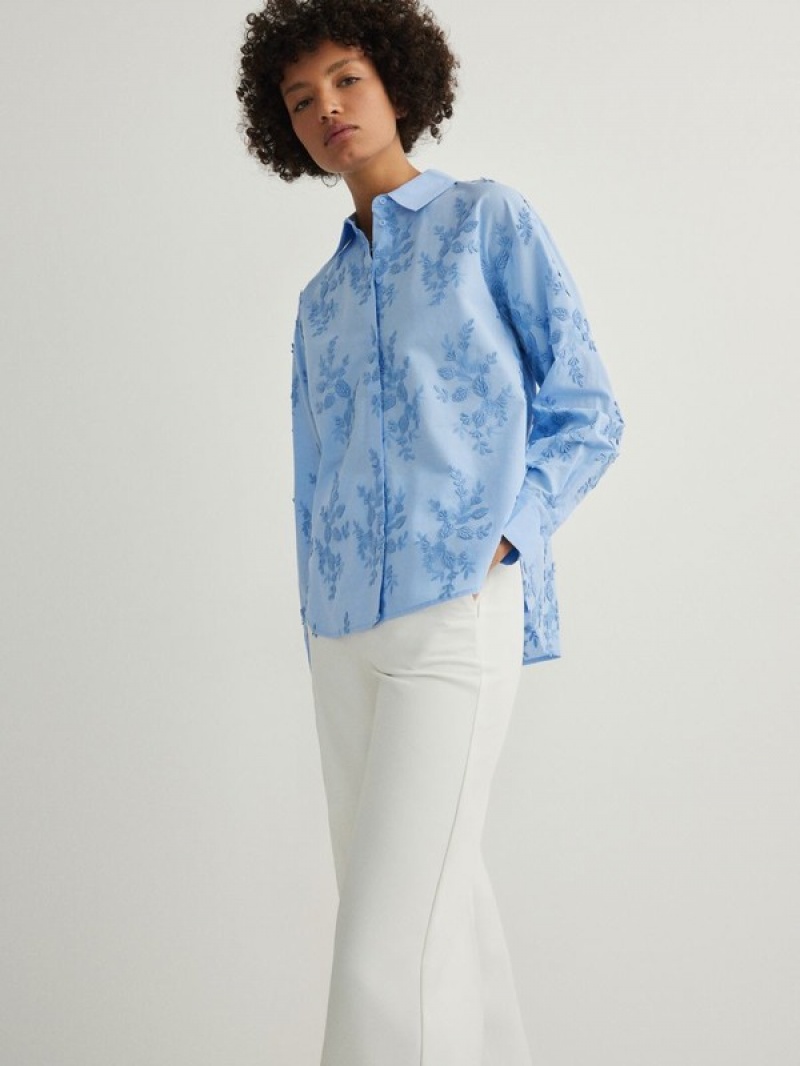 Blue Women's Reserved Embroidery Shirts | 23906PZVY