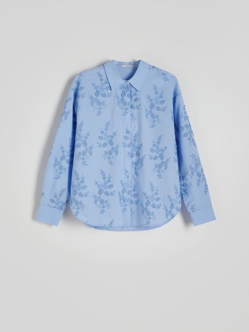 Blue Women's Reserved Embroidery Shirts | 23906PZVY