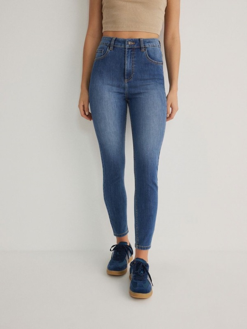 Blue Women's Reserved High Waist Slim Jeans | 37018XMPI