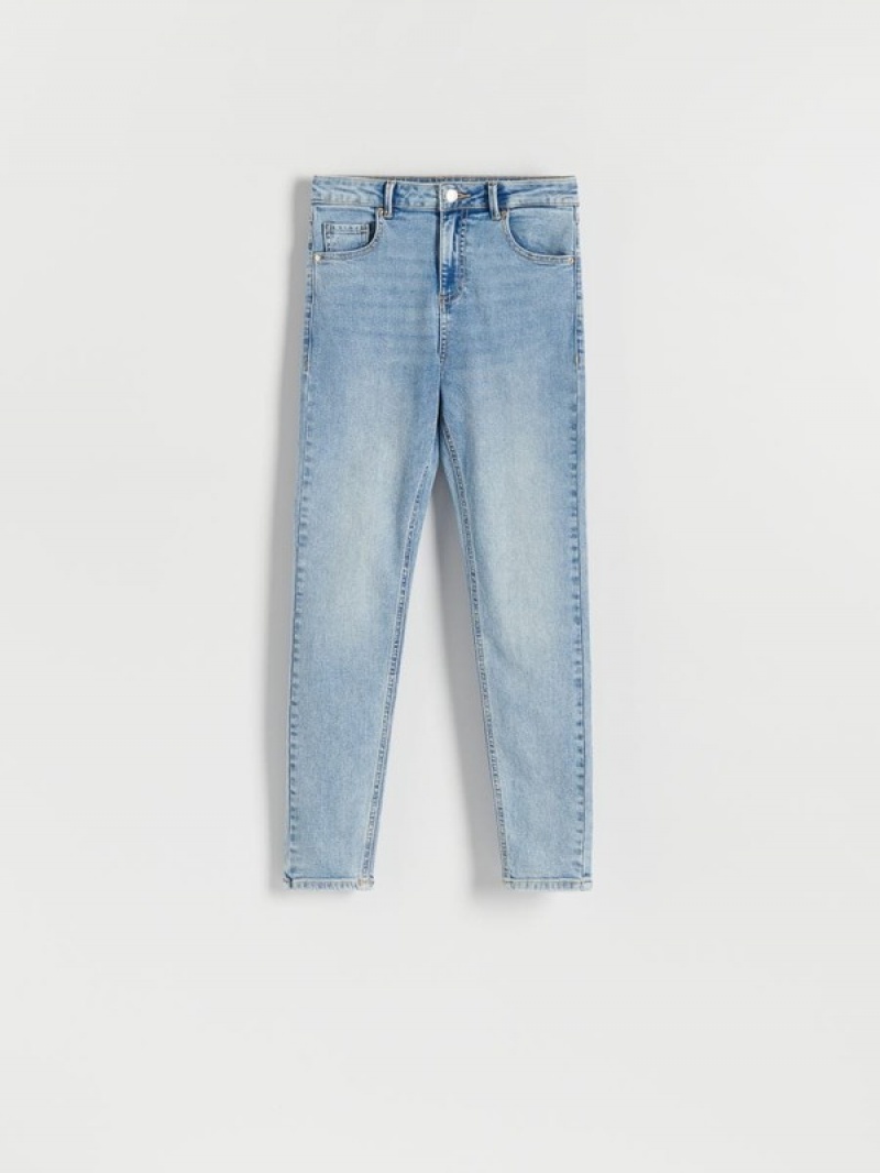 Blue Women's Reserved Mid Rise Slim Jeans | 64758NSRP