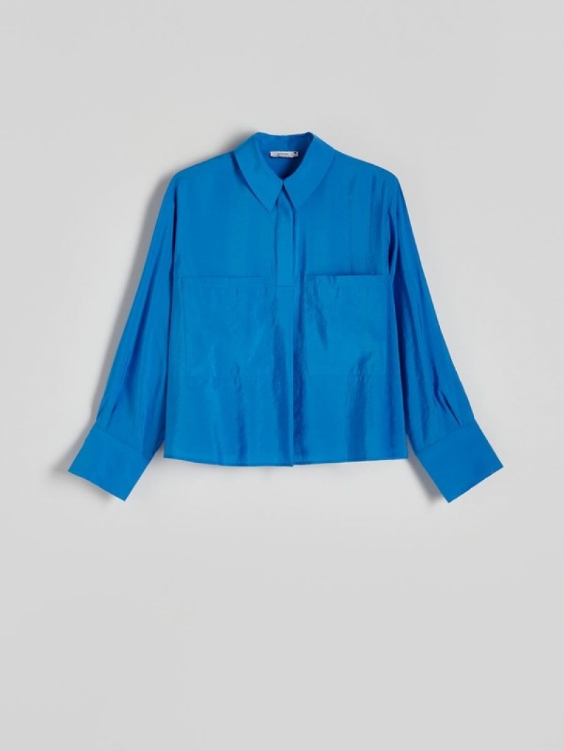 Blue Women's Reserved Modal Rich Shirts | 76843VJSZ