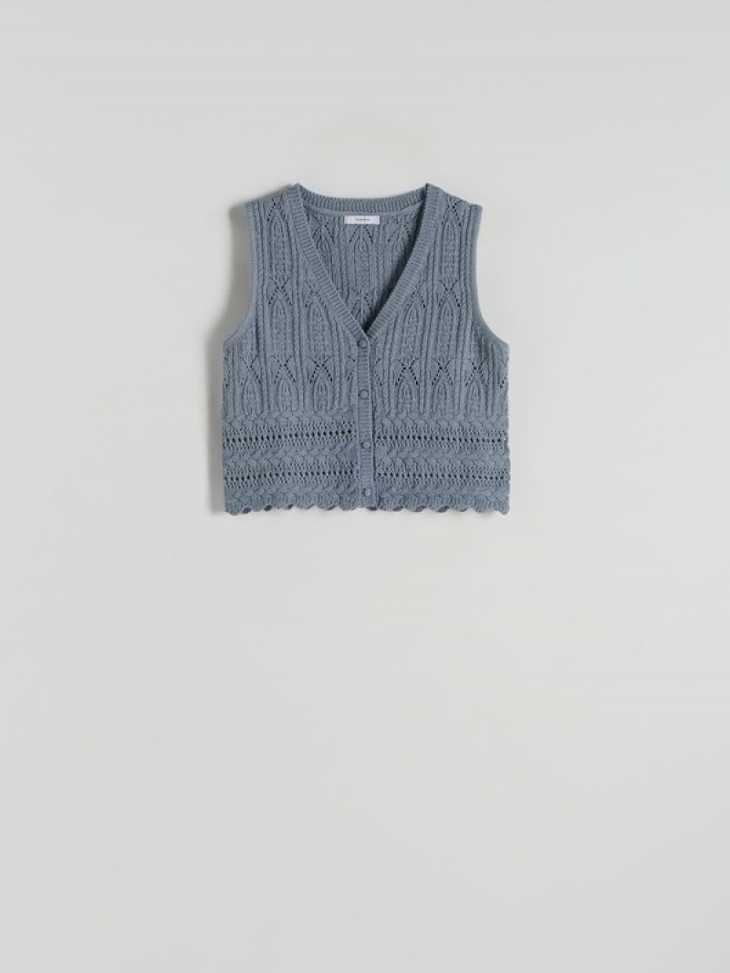 Blue Women's Reserved Openwork Sweaters | 59810ARJN