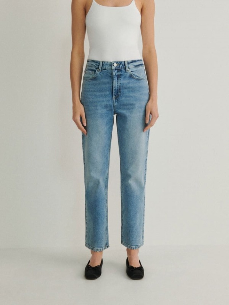 Blue Women's Reserved Straight Jeans | 01852HDFZ