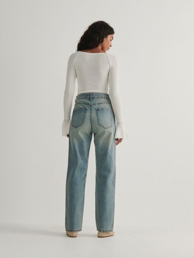 Blue Women's Reserved Straight Jeans | 68917IEFZ