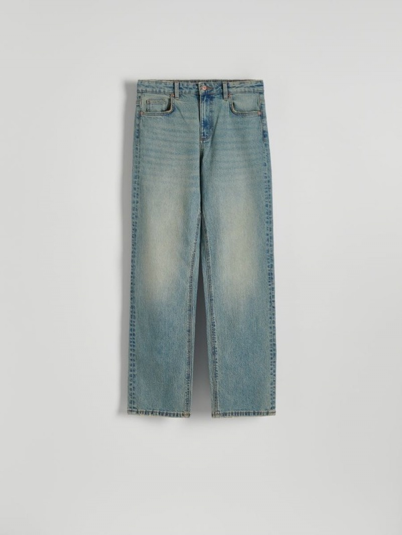 Blue Women's Reserved Straight Jeans | 73869RMXF