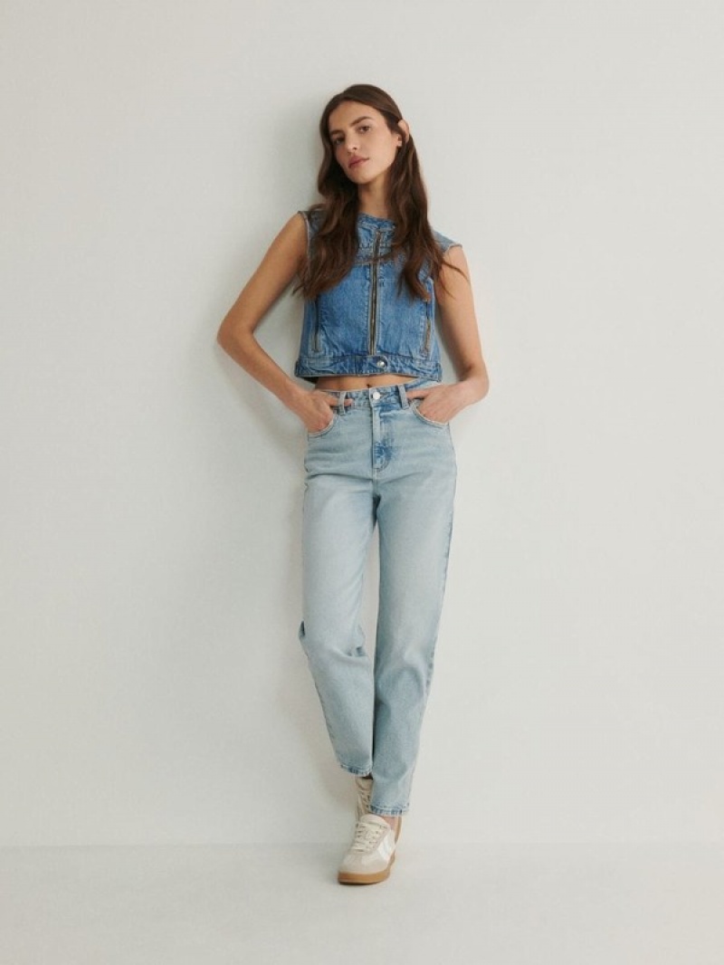 Blue Women's Reserved Straight Jeans | 73950HAJZ