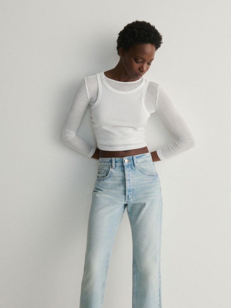 Blue Women's Reserved Straight Leg Jeans | 87241UOQV