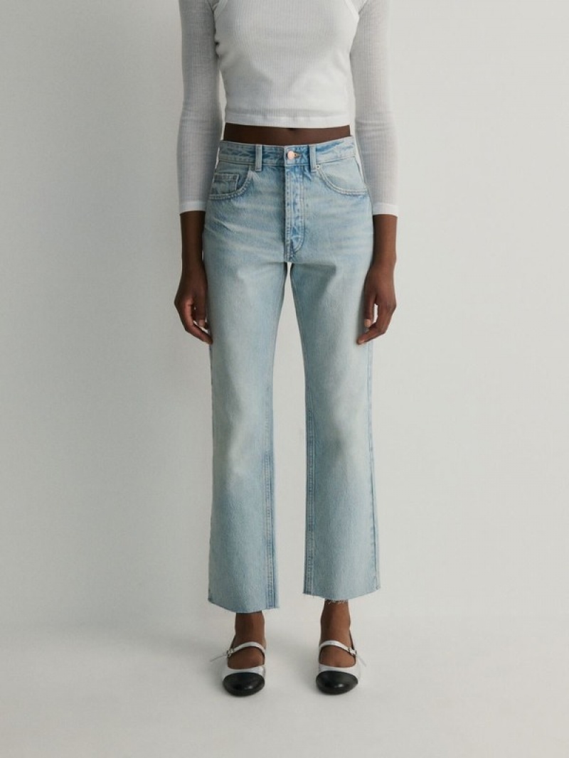 Blue Women's Reserved Straight Leg Jeans | 87241UOQV