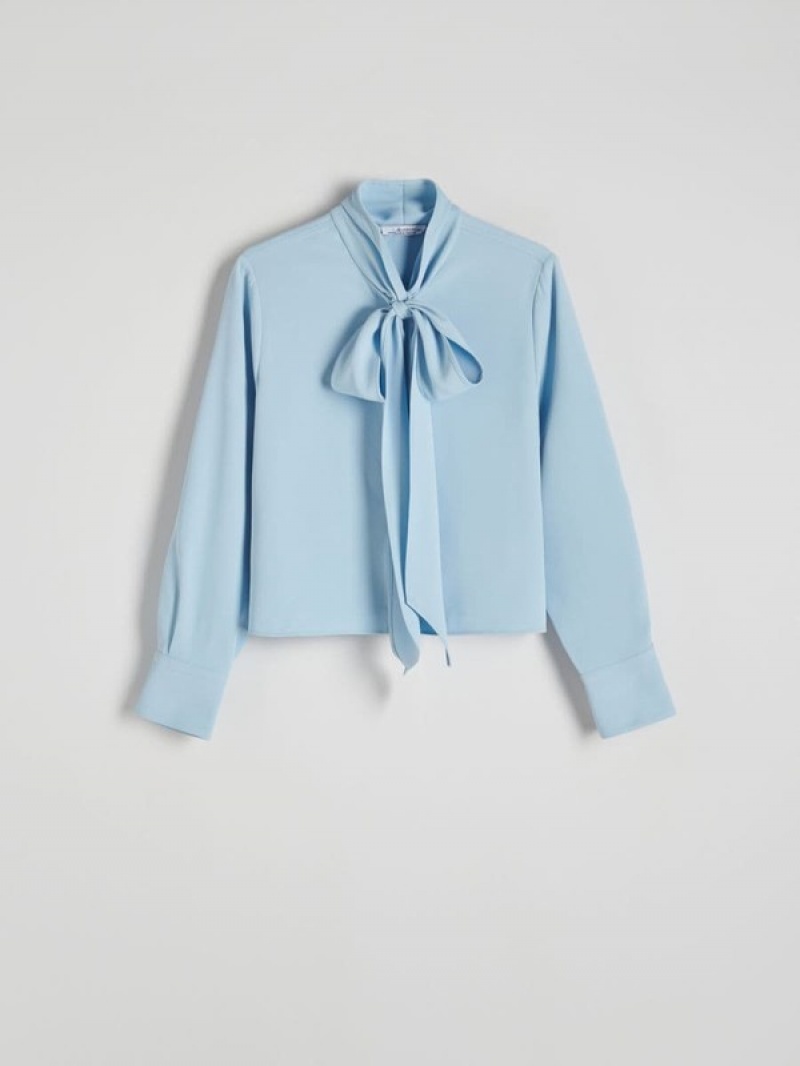 Blue Women's Reserved Tie Detail Shirts | 80342DNCR