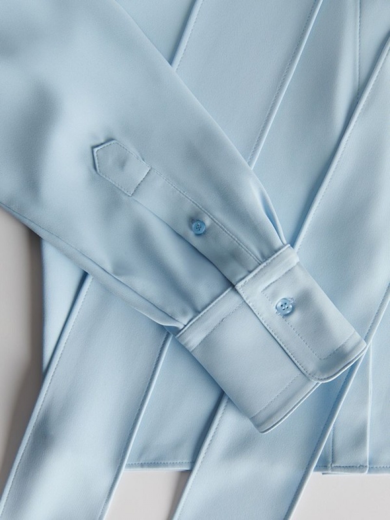 Blue Women's Reserved Tie Detail Shirts | 80342DNCR