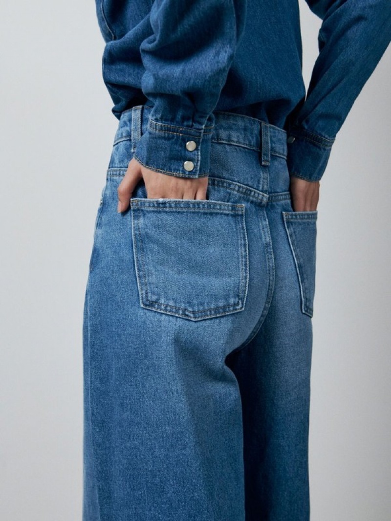 Blue Women's Reserved Wide Leg Jeans | 01657KINU