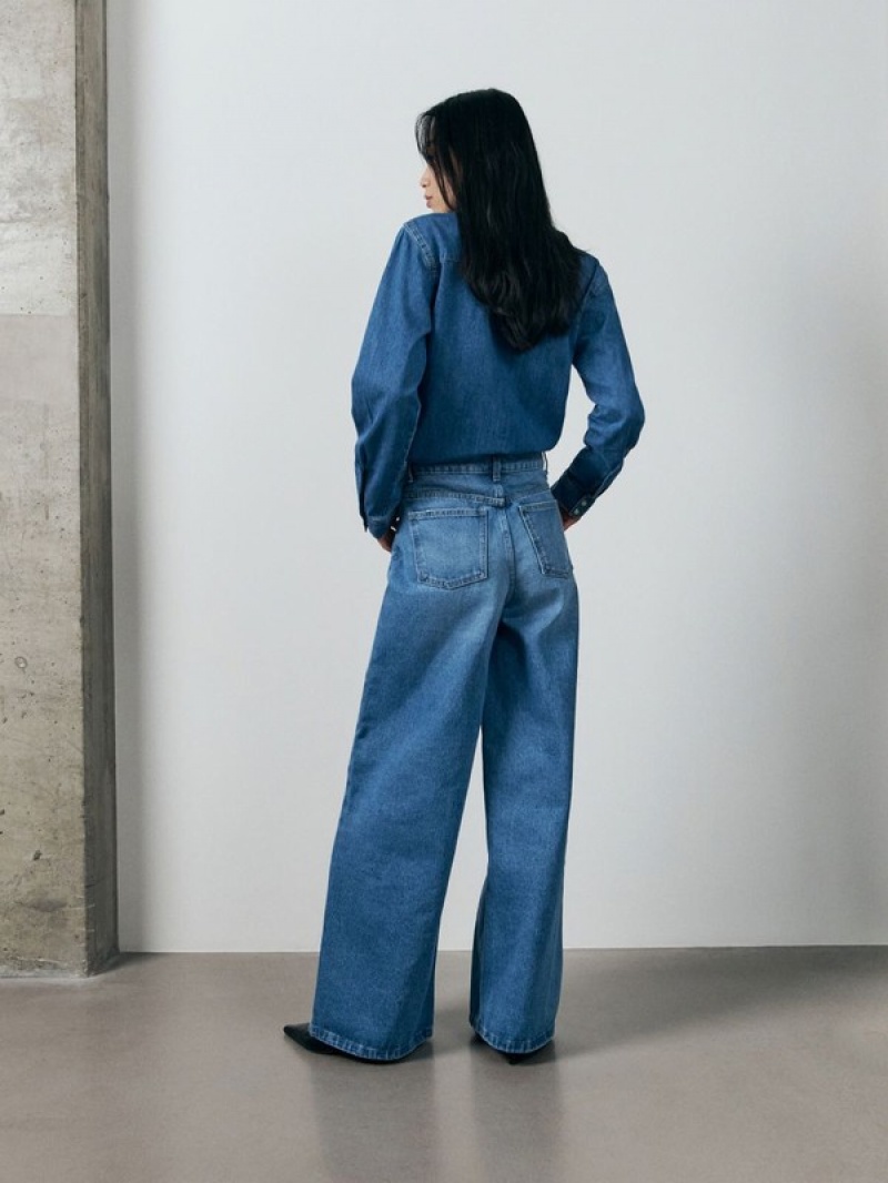 Blue Women's Reserved Wide Leg Jeans | 01657KINU