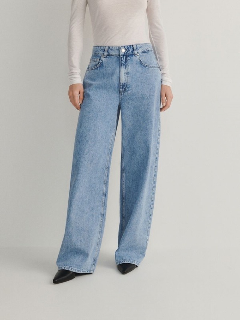 Blue Women's Reserved Wide Leg Jeans | 03429AQJZ