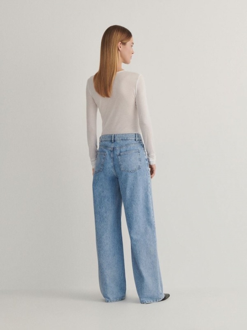 Blue Women's Reserved Wide Leg Jeans | 03429AQJZ