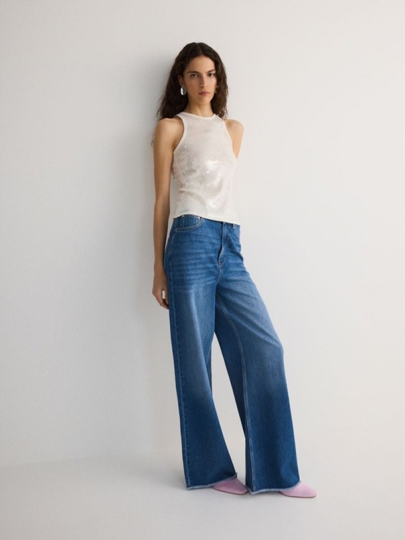 Blue Women's Reserved Wide Leg Jeans | 56873QCKG