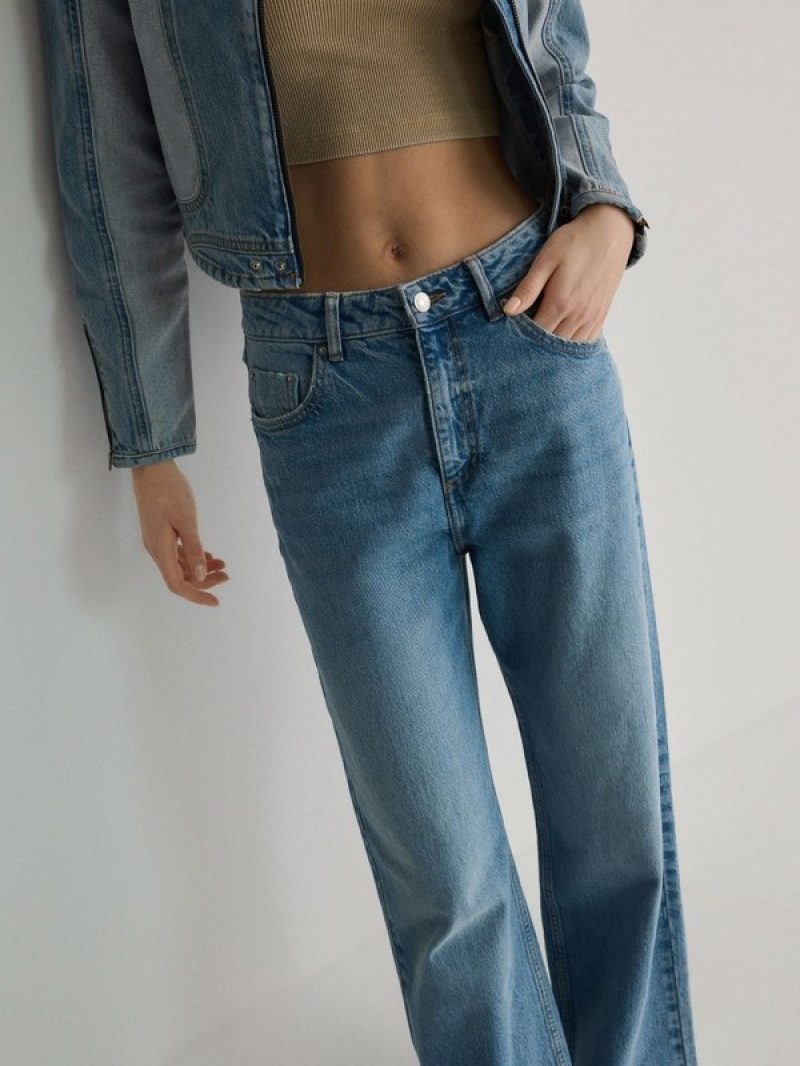 Blue Women's Reserved Wide Leg Jeans | 91062BMKC