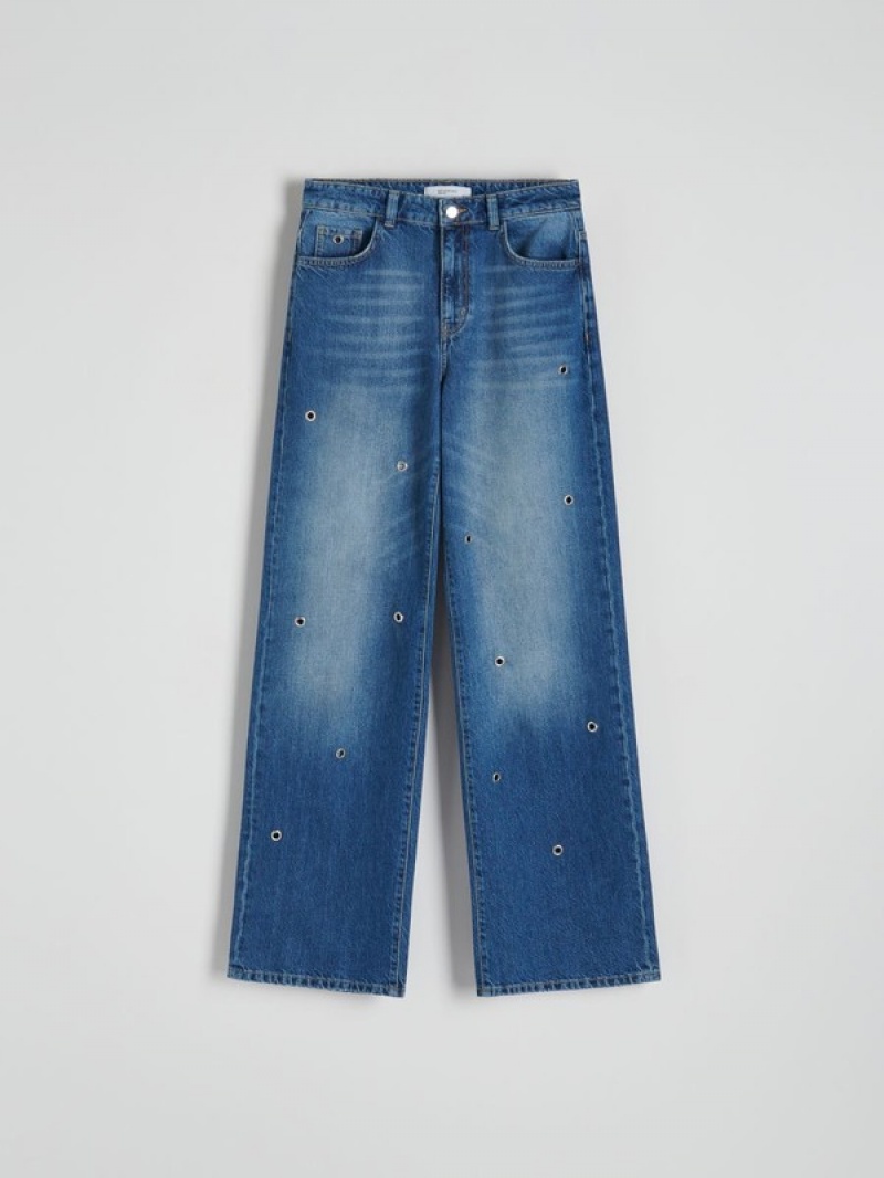 Blue Women's Reserved Wide Legeyelets Jeans | 05623WRKG