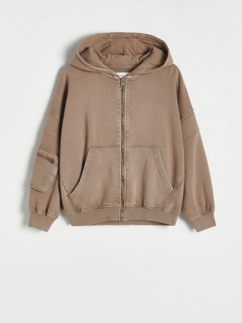 Brown Boys' Reserved Do-up Hooded Jogging Top Sweaters | 37916ZYRH