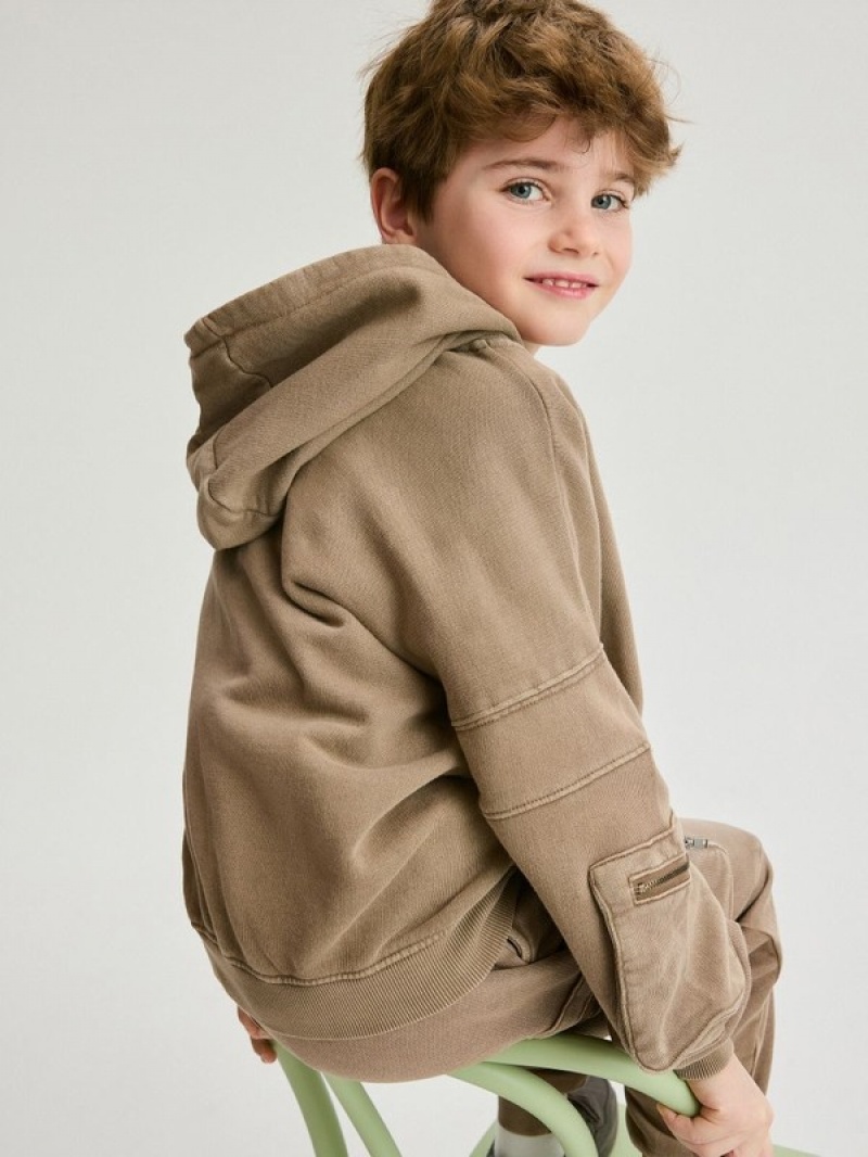 Brown Boys' Reserved Do-up Hooded Jogging Top Sweaters | 37916ZYRH