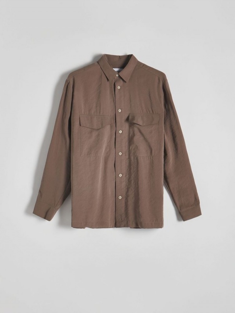 Brown Men's Reserved Modal Rich Comfort Fit Shirts | 43851BKVR