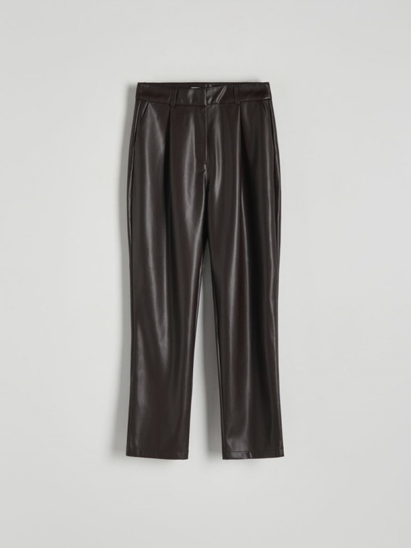 Brown Women's Reserved Faux Leather Loose Trousers | 76138CRJV