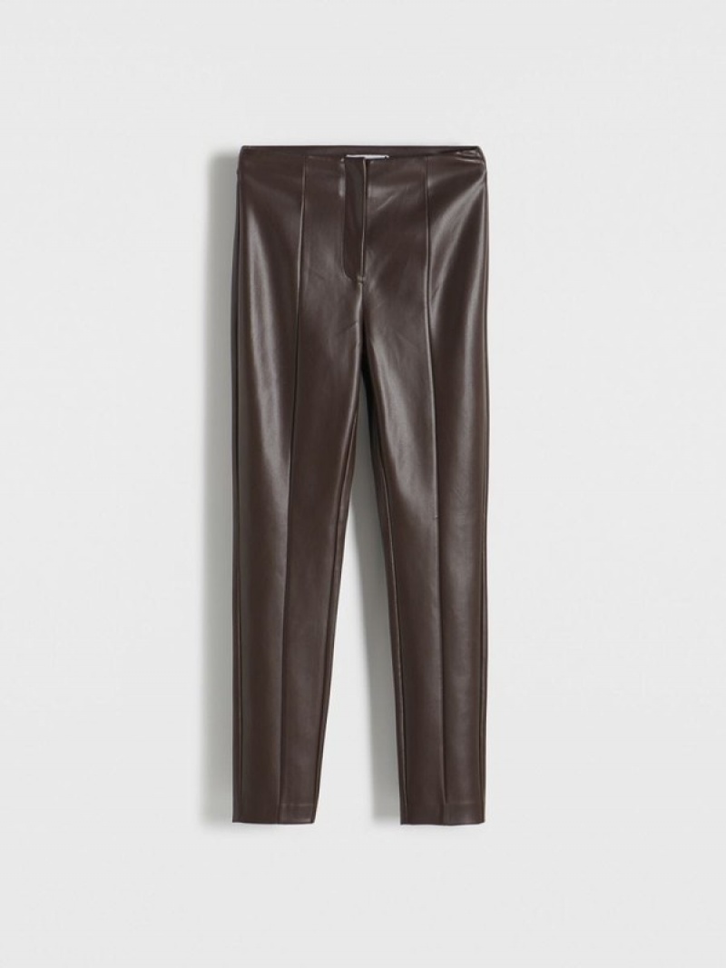 Brown Women's Reserved Faux Leather Trousers | 63415EFNH