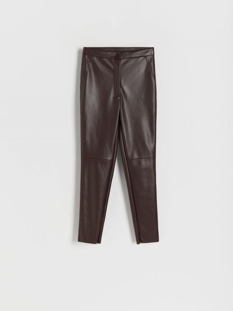 Brown Women's Reserved Faux Leather Trousers | 38920HQNA