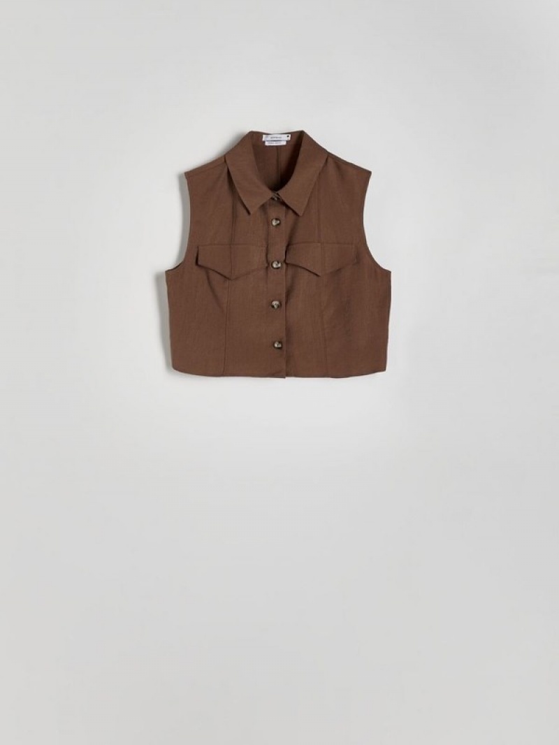 Brown Women's Reserved Lyocell Top Shirts | 04826QRPK