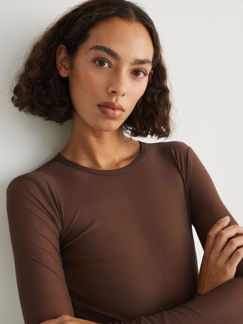 Brown Women's Reserved Sheer Shirts | 07268FHXW