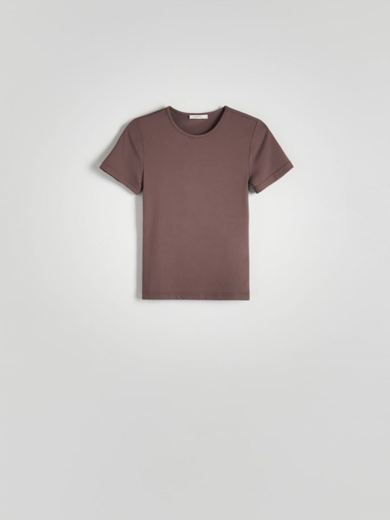 Burgundy Women's Reserved Slim Fit T-shirts | 63720WCJG