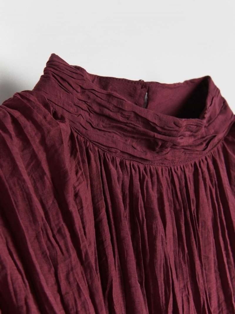 Burgundy Women's Reserved Topdecorative Gathering Shirts | 79034KEOJ