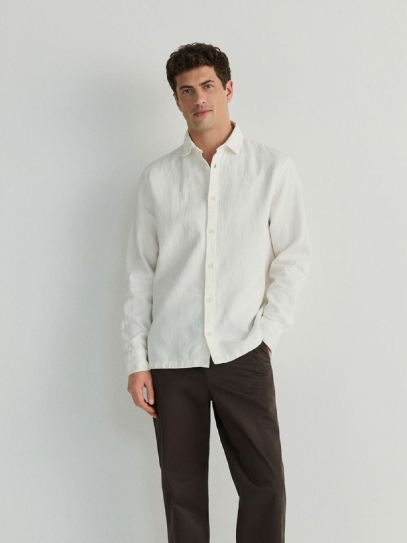 Cream Men's Reserved Boxy Shirts | 41639LMTG