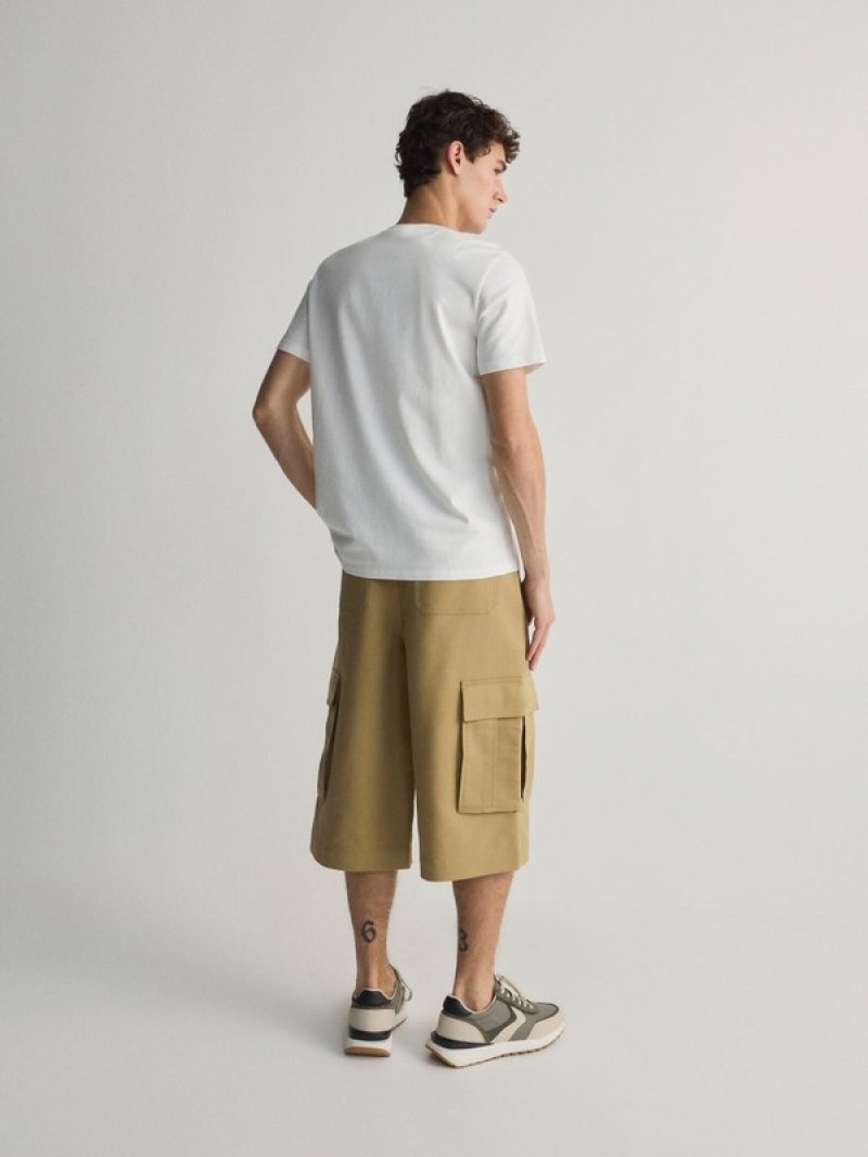 Cream Men's Reserved Wide Leg Shorts | 03742OXWU