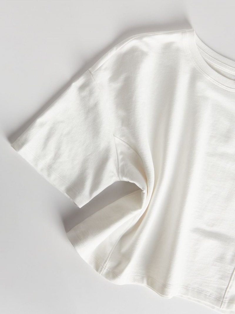 Cream Women's Reserved Cotton T-shirts | 70546AYXG