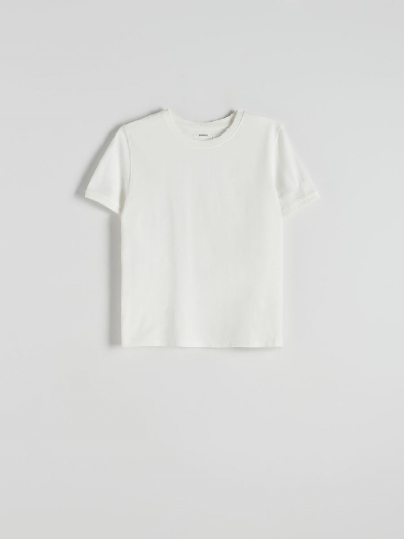 Cream Women's Reserved Cotton T-shirts | 90638KPOG